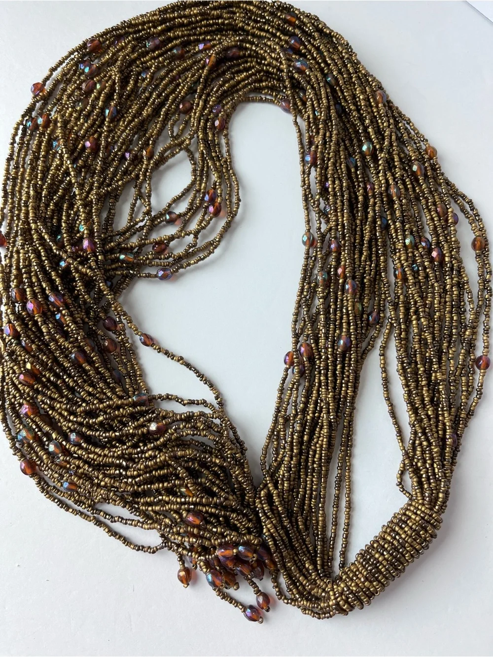 Brown Beaded Long Statement Necklace Tassels Lariat